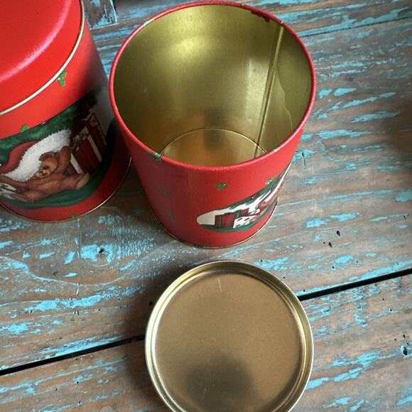 HOUSE OF LLOYD 1988 Nesting Tin 3pc Canister Set Teddy Bear Christmas Presents - Picture 5 of 15
